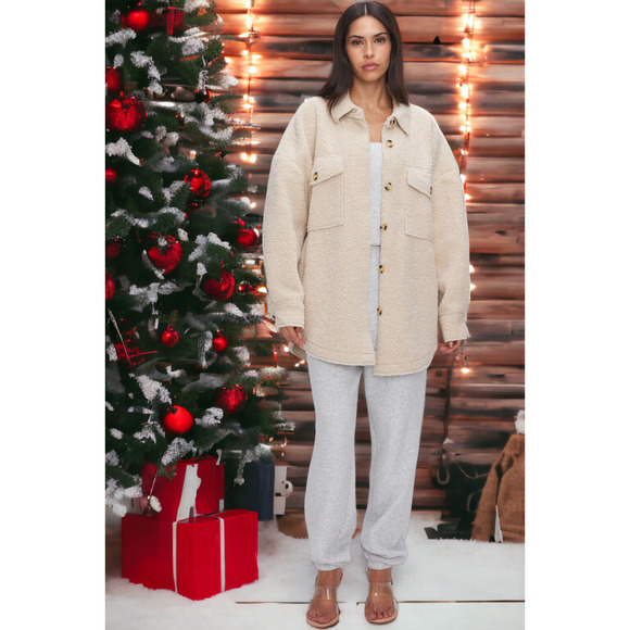 (60% OFF) NWT Good American SHERPA SHACKET in Tusk Color SIZE 3 - 4 MSRP $216 - Picture 5 of 5